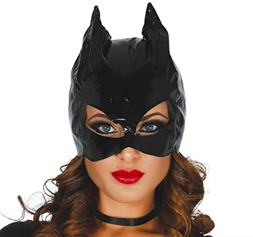 FIESTAS GUIRCA | Vinyl-Maske einer Katzenfrau - Kostümzubehör für Halloween und BDSM-Partys - Ideal für Erwachsene bei Katzen-Fledermaus-Feiern und Maskeraden - Schwarz