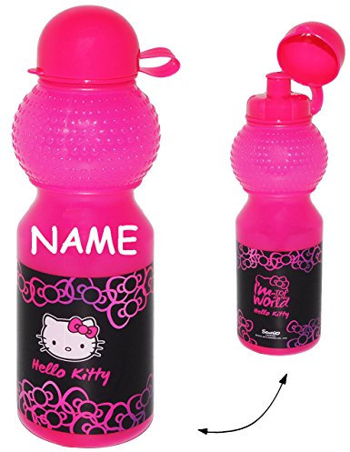 alles-meine.de GmbH Trinkflasche/Sportflasche - auslaufsicher - Katze - Helllo Kitty - incl. Name - Flasche 550 ml - leicht transparent - aus Kunststoff - Fahrradflasche / ..