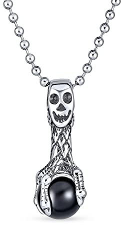 Bling Jewelry Herren Punk Biker Karibik Piraten Schwarzer Orb Klaue Totenkopf Anhänger Halskette Für Männer Jugendliche Silber Ton Edelstahl