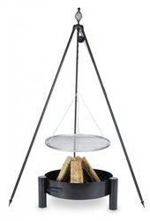 Dreibein Grill OSKAR Höhe 210cm + Grillrost aus Edelstahl Durchmesser 60cm + Feuerschale Pan33 Durchmesser 70cm