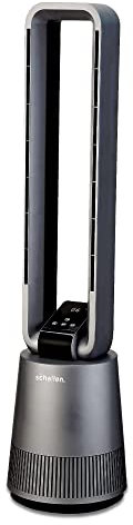 Schallen Oscillating Bladeless Modern LED Touch Button Tall Floor Standing Tower Fan with Remote Control, 15h Timer, 3 Breeze Settings & 12 Speed Levels in Graphite Grey