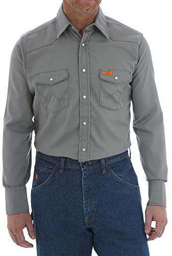 Wrangler Men's Flame Resistant Western Two Pocket Snap Shirt, Charcoal, Medium