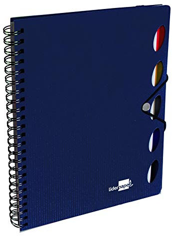 Liderpapel Micro Executive Spiralblock, A5, mit Polypropylen-Deckel, 100 Blatt, 80 g, 5 mm, 5 Register, mit Gummi, Blau