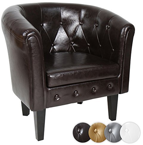 MIADOMODO® Chesterfield Sessel - aus Holz und Kunstleder, mit Kupfernieten und Rautenmuster, Farbwahl, 1er oder 2er - Loungesessel, Clubsessel, Armsessel, Cocktailsessel, Wohnzimmer Möbel (Braun, 1er)