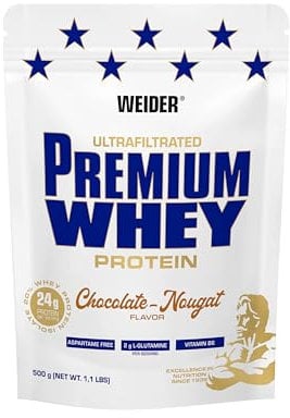 Weider Premium Whey Protein Pulver - Hoher Proteingehalt, wenig Kohlenhydrate & wenig Fett mit L-Glutamin und Vitamin B6-500g - Schoko-Nougat