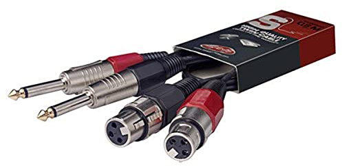 Stagg 18330 60 cm 3 Pin 2x Phone-Plug/2x Female XLR Connector Twin Cable - Black