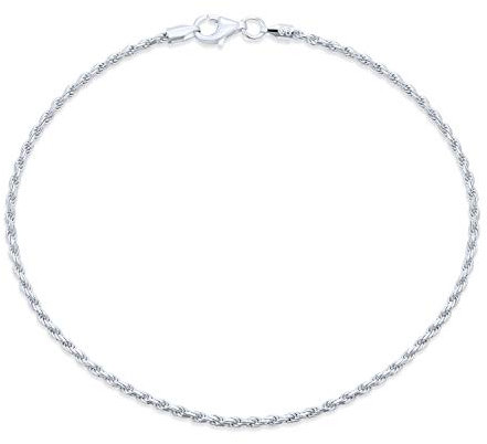 Bling Jewelry Strong Cable Rope Chain Anklet Ankle Bracelet For Women Teens .925 Sterling Silver 10 Inch Made in Italy