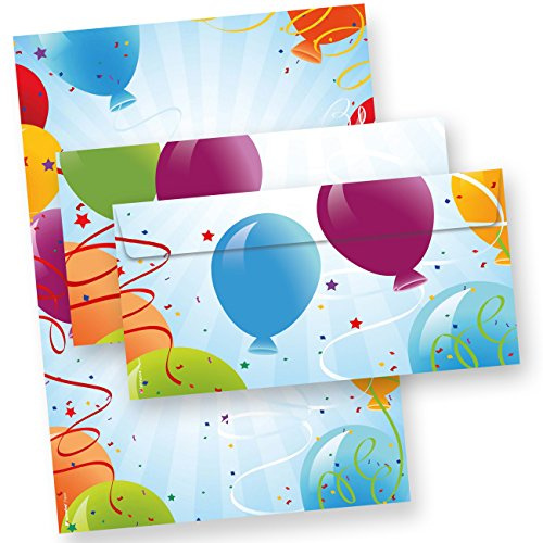 Briefpapier Geburtstag Set Luftballon 25 Sets Briefpapier mit Umschlag beidseitig DIN A4
