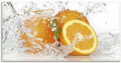 ARTLAND Wanddeko Glasbilder Wandbild Glas Bild einteilig 100x50 cm Querformat Früchte im Wasser Obst Orange Frucht Cocktails Bar Modern T5UI