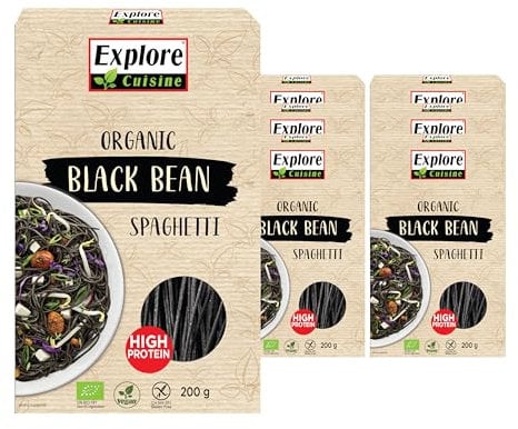 Explore Cuisine Organic Black Bean Spaghetti: Gluten Free Pasta High in Protein and Fibre, Perfect for Vegan, Low Carb and Keto Diets (6 x 200g)