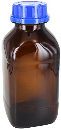 3 x 1000ml Chemikalienflasche / Weithalsflasche quadratisch Braunglas mit Rasterkranz inklusive Schraubverschluss OV 54mm blau mit Konusdichtung *Apothekenflasche, Chemikalienflaschen*