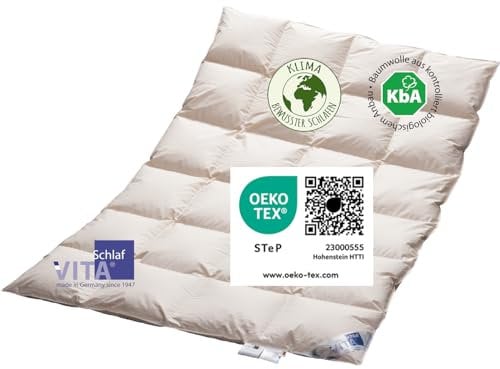 Vitaschlaf® Bio-Luxe-KBA Arktik Kälte-Daune W4- MEDIUM GANZJAHRESDECKE Daunendecke Deutsche Qualität mit KBA Einschütte (155 x 220 cm)
