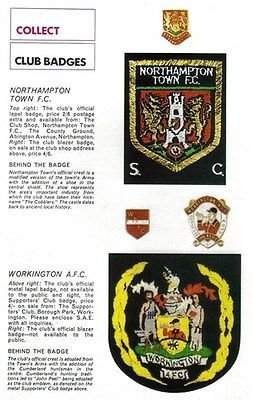 FOOTBALL Review Club Badges picture Northampton Town The COBBLERS + Workington