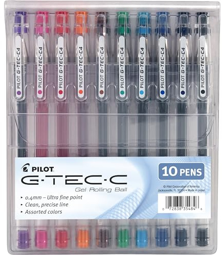 PILOT G-Tec-C Gel Ink Rolling Ball Pens, Ultra Fine Point (0.4mm), Assorted Color Inks, 10-Pack Pouch (35484)