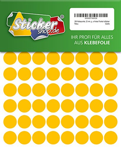 288 Klebepunkte, 20 mm, gelb, aus PVC Folie, wetterfest, Markierungspunkte Kreise Punkte Aufkleber