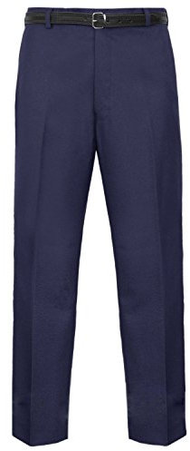 Stylo Online Mens Trousers Formal Casual Business Office Work Home Smart Dress Straight Leg Flat Front Everpress Pockets Pants Plus Big King Sizes (Navy Blue, 44W x 31L)