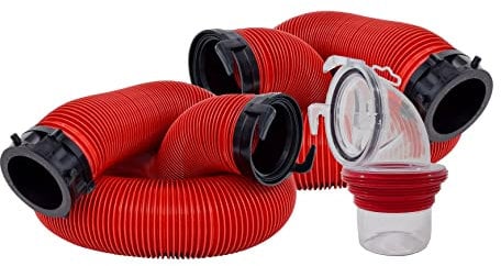 Valterra EZ-Kupplung, 6,8 m, Wohnmobil-Abwasserschlauch-Set, Abwasserschlauch für Wohnmobil, inkl. 2 aufsteckbaren 3 m Langen Schläuchen mit drehbaren Armaturen und 90 Grad Clearview Abwasseradapter