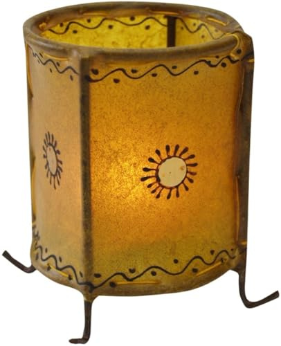 Orientalisches Teelicht Henna, Leder, schmiedeeisen, gelb | Handgefertigter Teelichthalter, Hennabemalung, einzigartiges Design, für Teelichtkerzen geeignet, warmes Licht