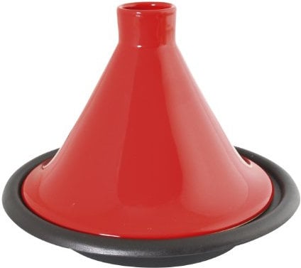 Crealys 509833, Tajine en fonte émaillée noire Ø 31 cm - couvercle en terre-cuite émaillée rouge - compatible avec toutes sources de chaleur y compris Four et Induction