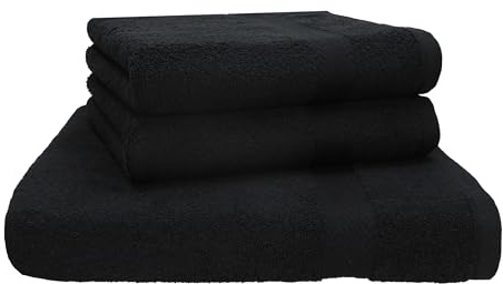 Betz 3-TLG. Strandtuch Saunatuch Badetuch Liegetuch Handtuch Premium Frottee Set 1 Tuch 70x200 cm 2 Tücher 50x100 cm Farbe schwarz