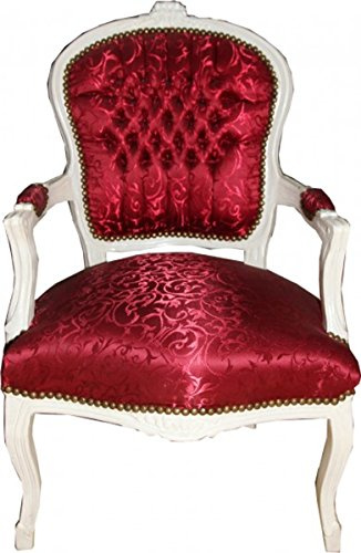 Casa Padrino Barock Salon Stuhl Bordeaux Rot Muster/Antik Weiss - Stühle Möbel