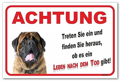 AdriLeo Schild - Vorsicht Mastiff - Leben nach dem Tod - (20x30cm) / Molosser Achtung Hund Wachhund robust langlebig UV-beständig wetterfestes Warnschild