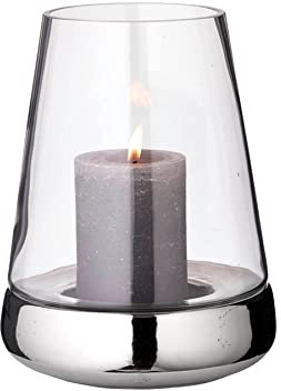 EDZARD Windlicht Kerzenglas Bora, 2-teilig, Keramik vernickelt und Glas, Höhe 28 cm, Durchmesser 18 cm