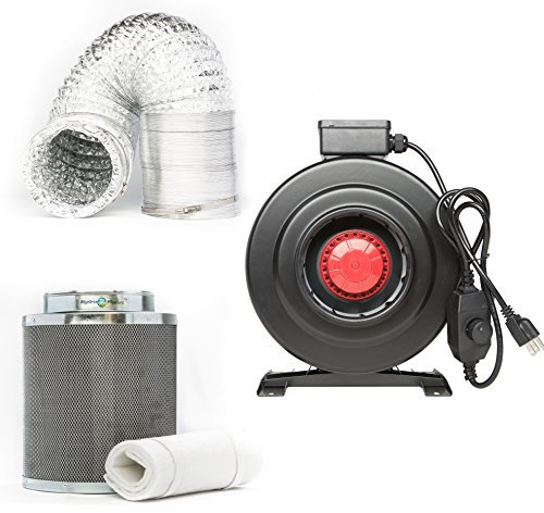 Hydroplanet™ 4-inch CFM 210 Inline Fan built-in speed controller Carbon Air Filter and 25-feet Ducting Combo Kit (4-inch kit)