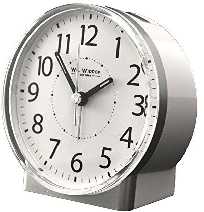 Widdop & Bingham Wecker mit lautlosem Sweep, kein Ticken, Schlummerfunktion, automatische Abschaltung und Licht, Weiß