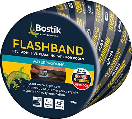 Bostik Flashband, selbstklebendes Blinkband für Dächer, bietet sofortige wasserdichte Abdichtung, Farbe: Grau, 50 mm x 10 m.