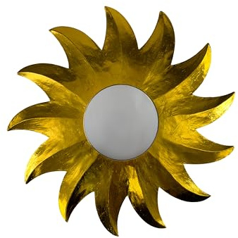 Woru Deko-Spiegel GOLDEN Sun, Holz, 7 Größen, Wandschmuck, Grösse:60 cm | Handgefertigter Sonnenspiegel aus Albesia-Holz in Gold – sechs Rahmengrößen für dekorative Wandakzente.