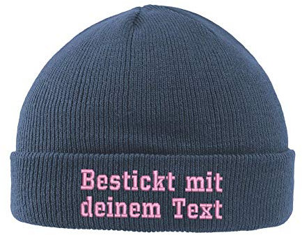 Wolfszeit personalisierte Strickmütze Bestickt mit deinem Namen (dunkelblau)