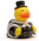 Duckshop I Badeente Schornsteinfeger mit weissem Halstuch | Quietscheente | L: 9 cm I inkl. Quietscheentchen-Schlüsselanhänger im Set I Geschenk Silvester I Glücksbringer