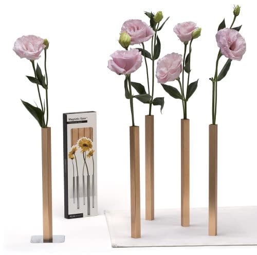 PELEG DESIGN Magnetische Blumenvase – Mini Vasen für Tischdeko | Set mit 5 kleinen Silbervasen aus Aluminium – Vasen Set für Wohn- und Gartendekoration, für echte und künstliche Blumen (Gold)