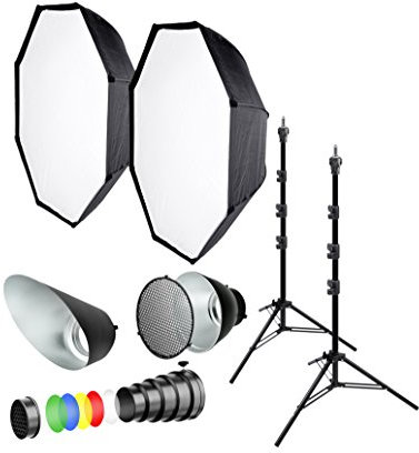 Bresser F000483 Studioblitz Lichtformer Set mit Stativen und Softboxen schwarz