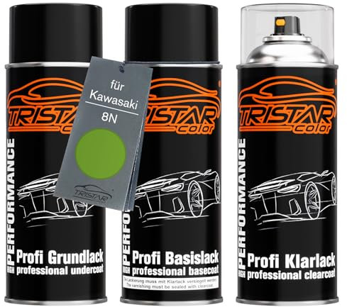 TRISTARcolor Vernice per moto Kit bombolette spray per Kawasaki 8N Candy Lime Green Metallic vernice di fondo vernice di base vernice trasparente bomboletta a spruzzo 400ml
