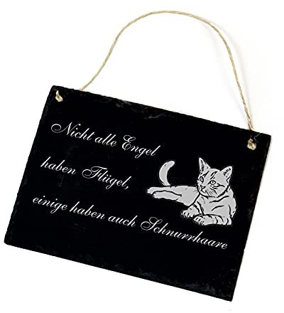 Katzen Schild aus Schiefer Spruch - Nicht alle Engel haben Flügel, manche haben auch Schnurrhaare - Schiefertafel 22x16cm | Dekolando