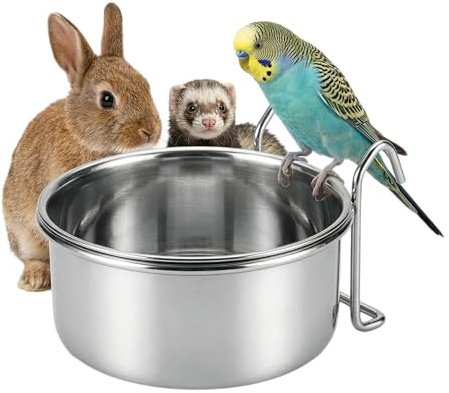 SPOT Stainless Steel Mini Coop Cup with Wire Hooks – 10 oz Small Pet Food & Water Bowl, Rust-Resistant & Easy to Clean, Attaches to Cages for Birds, Parrots, Rabbits, Ferrets, Rats & Small Pets