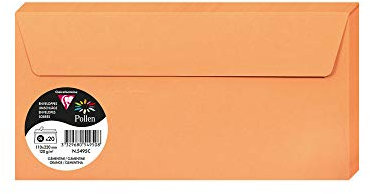 Clairefontaine - Ref 5495C - Pollen Adhesive Envelopes (Pack of 20) - DL Sized, 120gsm Paper, Printer-Compatible, Acid Free, Adhesive Strip for Easy Seal - Clementine Orange