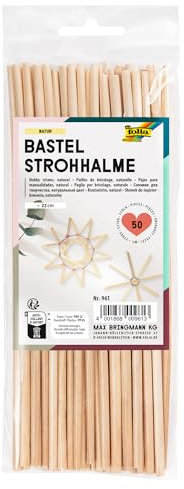 folia 961 - Bastelhalme aus Stroh, Strohhalme, Natur, Länge ca. 22 cm, 50 Stück, zum Gestalten von Strohsternen- und figuren