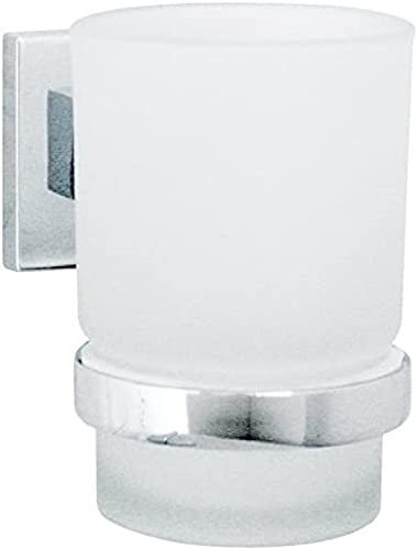 Fackelmann Glas mit Halter MARE, Glas-Zahnputzbecher mit verchromtem Halter (Farbe: Silber), Menge: 1 Stück