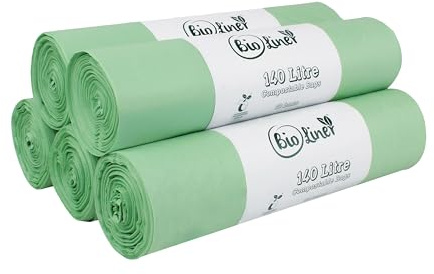 140 Litre x 50 bags BioLiner Compostable Wheelie Bin Liner - Biodegradeable Sacks/Liners - EN 13432 - Compostable 140L Bags with Composting Guide