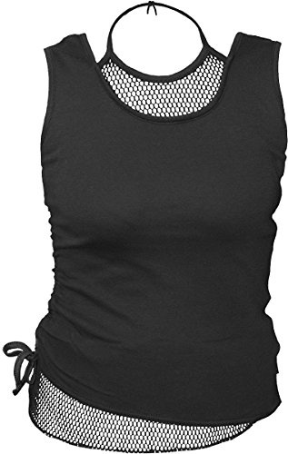 Spiral Direct Women's Gothic Rock - 2In1 Neck Tie Mesh Top Black Regular Fit Vest Top, Black (Black 001), 16 (Manufacturer Size:L)
