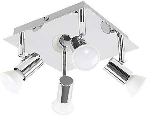 MiniSun | Modern Polished Chrome Square Plate 4 Way Ceiling Spotlight | Ceiling Spots, Home Décor & Improvement Essential | Includes 5W LED Bulbs [Warm White] | Mains Wired