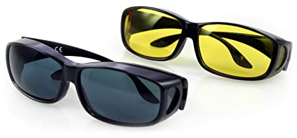 Maximex Überbrillen 2er Set, mildert Reflexionen, filtert Blendendes UV-Licht (UV 400 Filter), schützt vor Licht und Sonne, gegen müde Augen, entspanntes, komfortableres Autofahren, Unisex