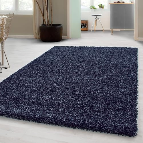 Carpetsale24 Shaggy Hochflor Teppich, 120x170 cm, Marineblau, weich, flauschig, modern, einfarbig, Für Wohnzimmer oder Schlafzimmer, für Wohnzimmer Schlafzimmer Flur
