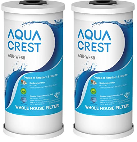 AQUA CREST FXHTC 5 Micron 10 x 4.5 Whole House Water Filter Replacement for GE® FXHTC, GXWH40L, American Plumber W10-PR, W10-BC, Culligan® RFC-BBSA, GXWH35F, W50PEHD, Pentek R50-BB, Pack of 2