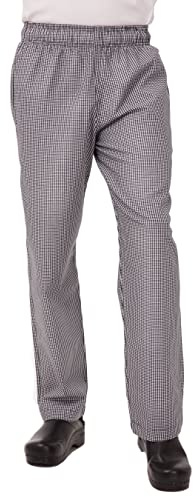 Chef Works Essential Unisex Baggy Pants - X-Large / XL / Extra-Large - Small Black Check Design, Waist Size: 42-44 inch, Polycotton, Men's & Women's Chef Pants, 3 Pockets, A026-XL