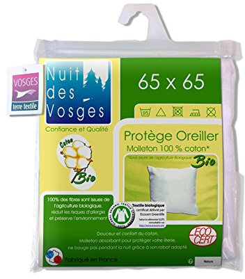 Nuit des Vosges 204481 Sous Taie d'Oreiller Molleton Bio Coton Blanc 65 x 65 cm