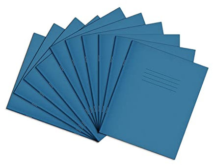 Rhino 8 x 6.5 Exercise Books, 48 Page / 8mm Lined with Margin Paper Notebook, 10 Pack, Writing Book, Office & School Stationery Supplies, Light Blue